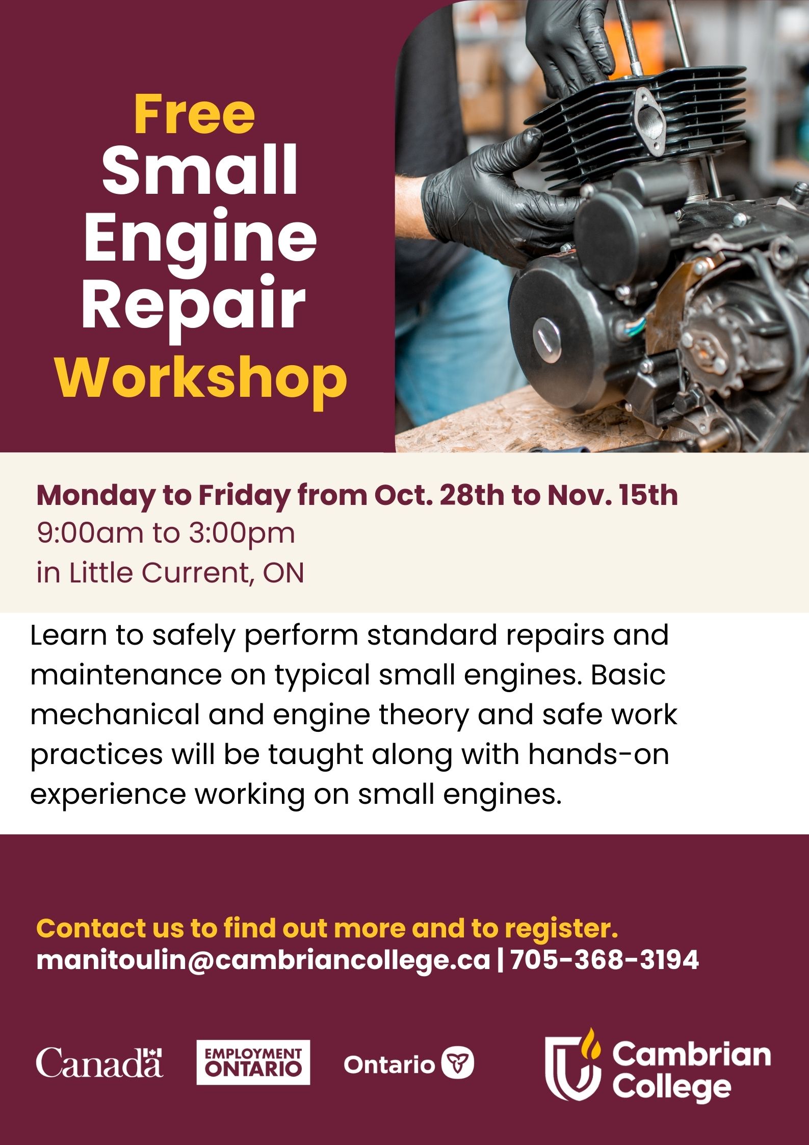 Free small engine repair workshop poster